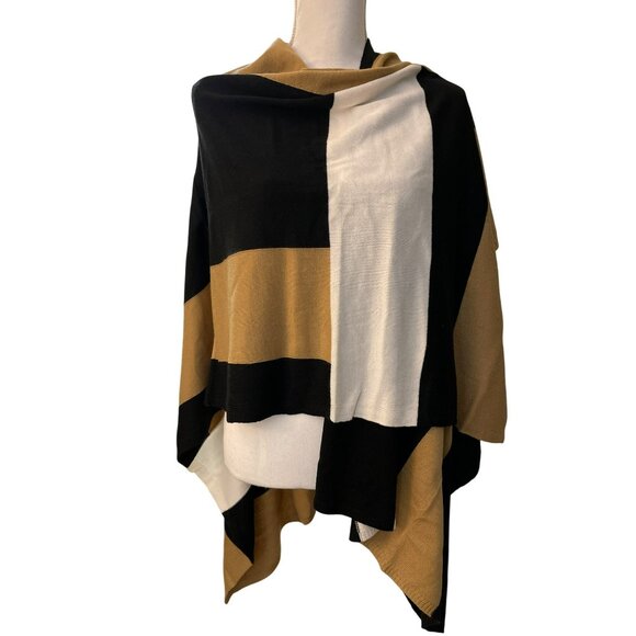 Parrish LA $148 Tan Black Stevie Poncho Sweater Wrap NWT - Picture 4 of 7
